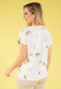 Pearl Fan Leaf Print Top