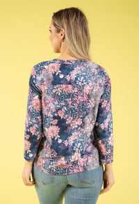 Floral Design V-Neck Top