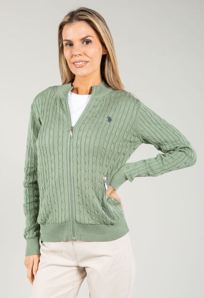 Cable Knit Zip-Up Cardigan