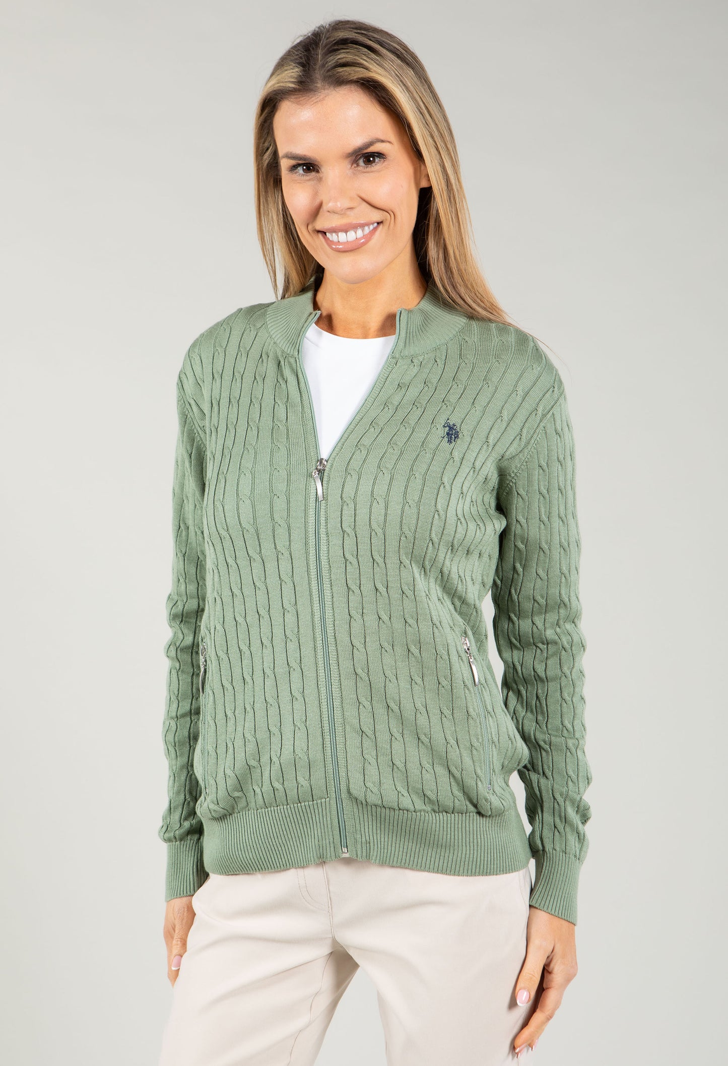 Cable Knit Zip-Up Cardigan