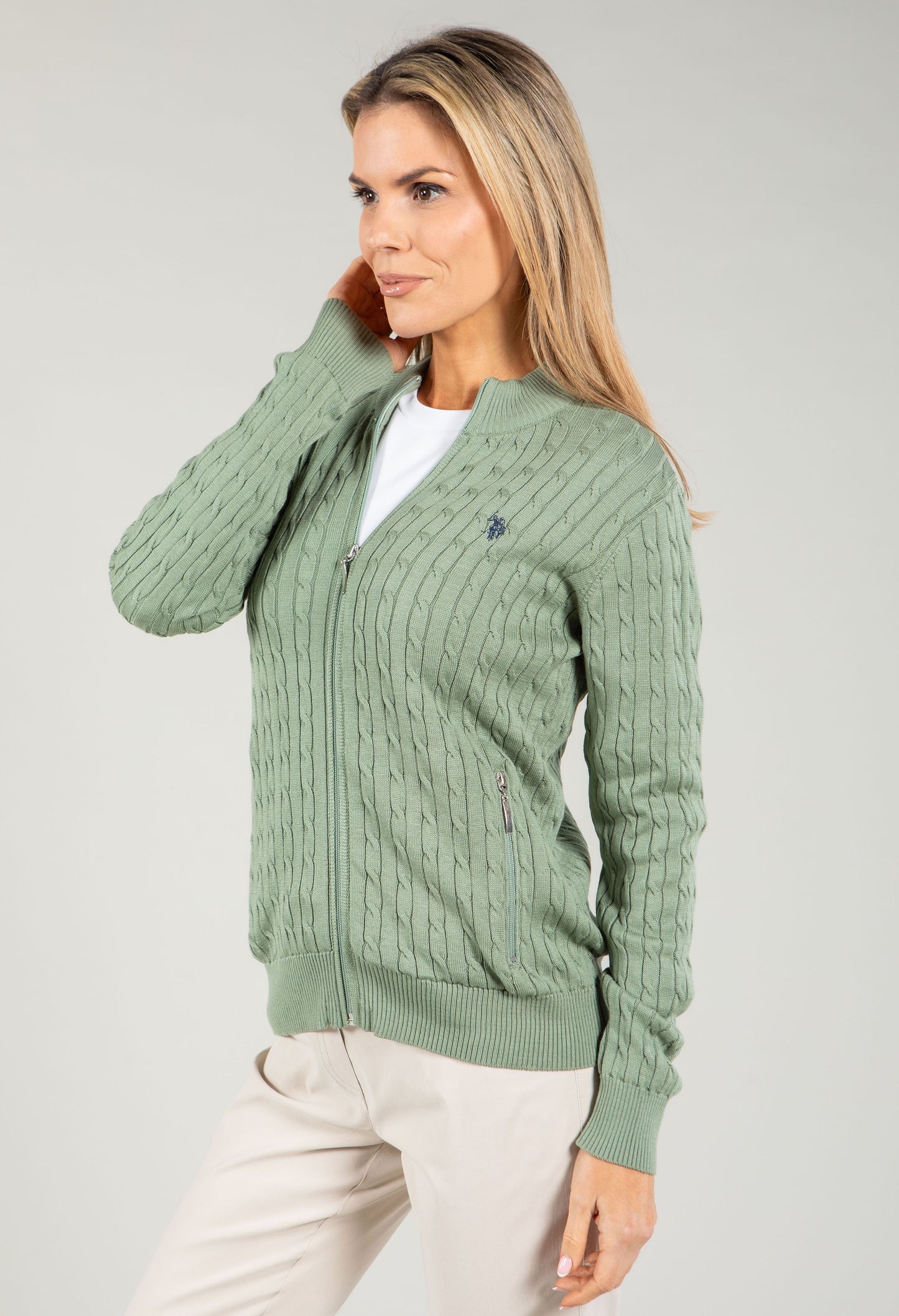 Cable Knit Zip-Up Cardigan