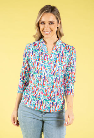 Abstract Print V-Neck Blouse