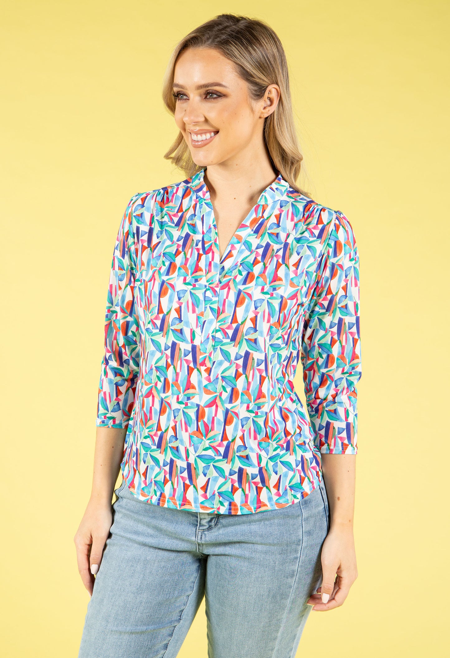 Abstract Print V-Neck Blouse