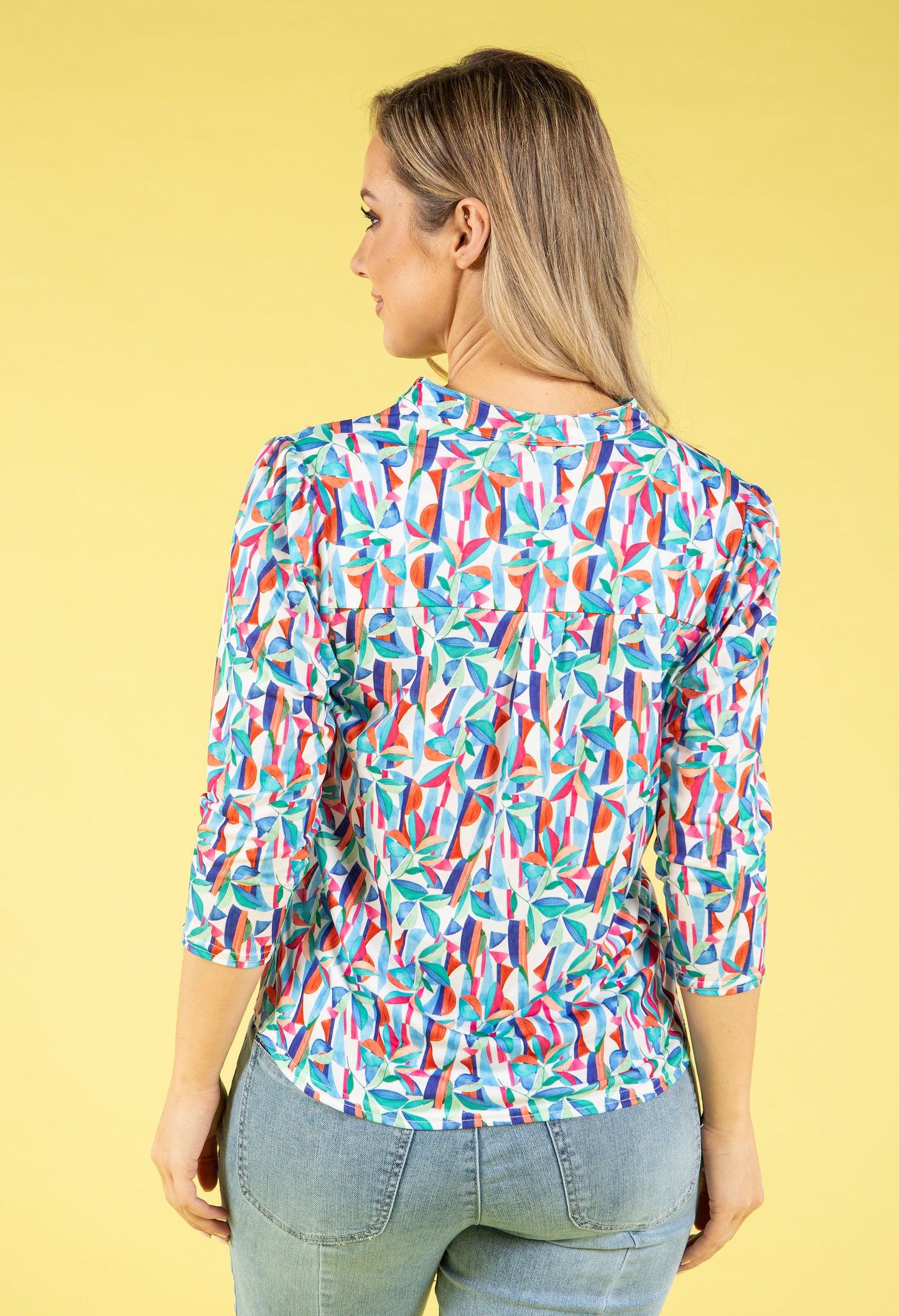 Abstract Print V-Neck Blouse