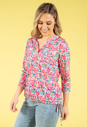 Front Pocket Leaf Print Top