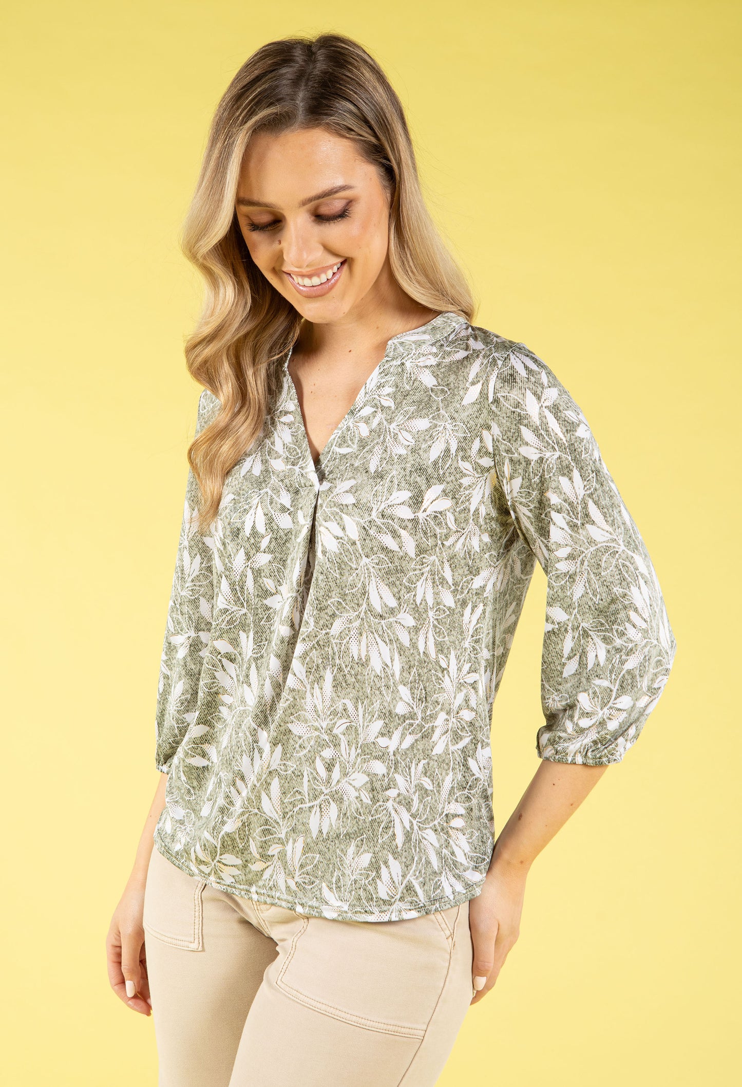 Leaf Print V-Neck Top
