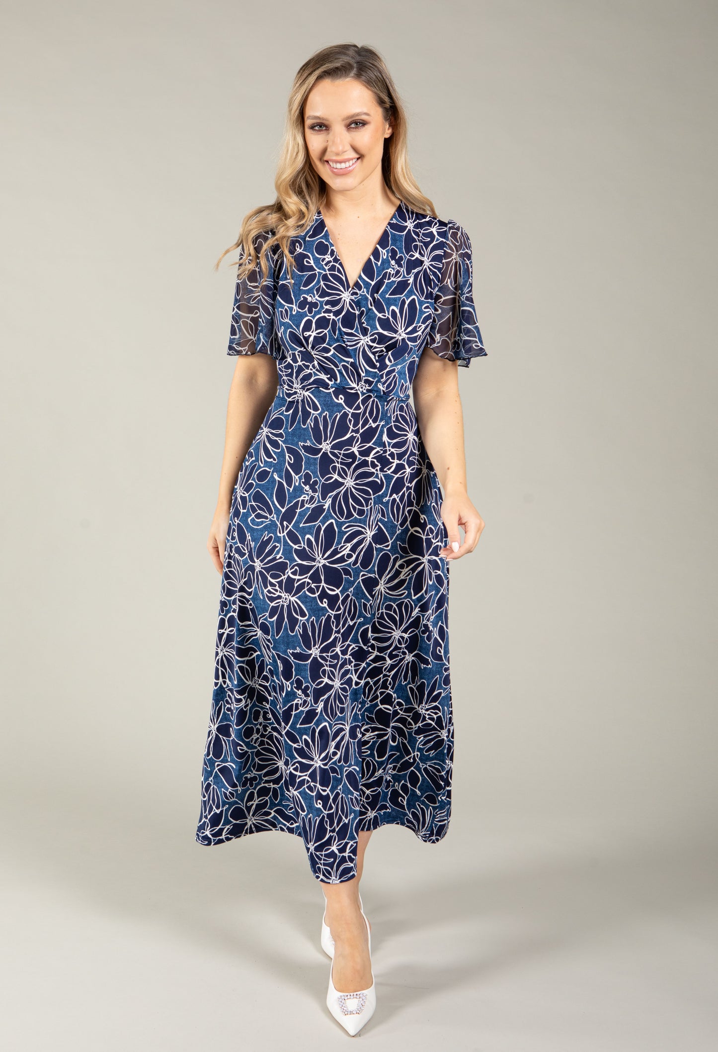 Floral Print Midi Wrap Dress