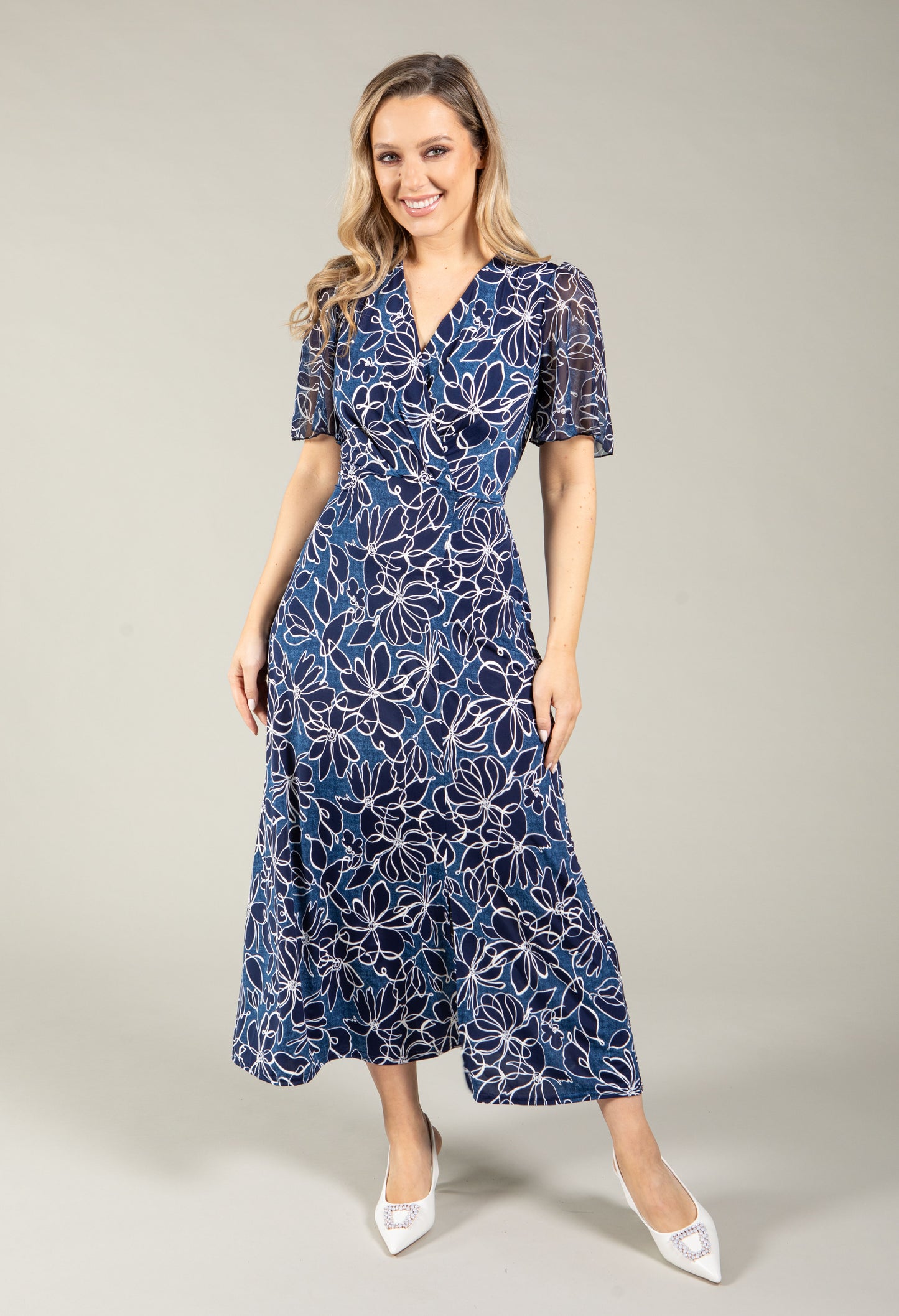 Floral Print Midi Wrap Dress