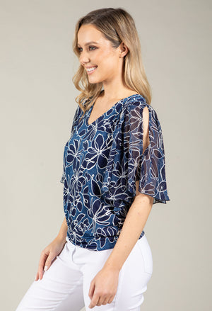 Floral Print Angel Sleeve Blouse