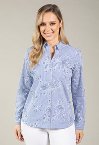 Striped Floral Embroidered Shirt