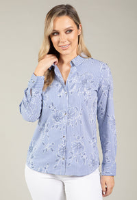 Striped Floral Embroidered Shirt