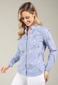 Striped Floral Embroidered Shirt