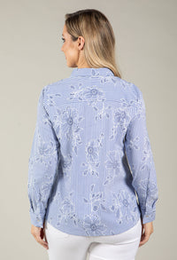 Striped Floral Embroidered Shirt