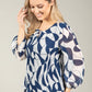 Plisse Pleated Abstract Print Blouse