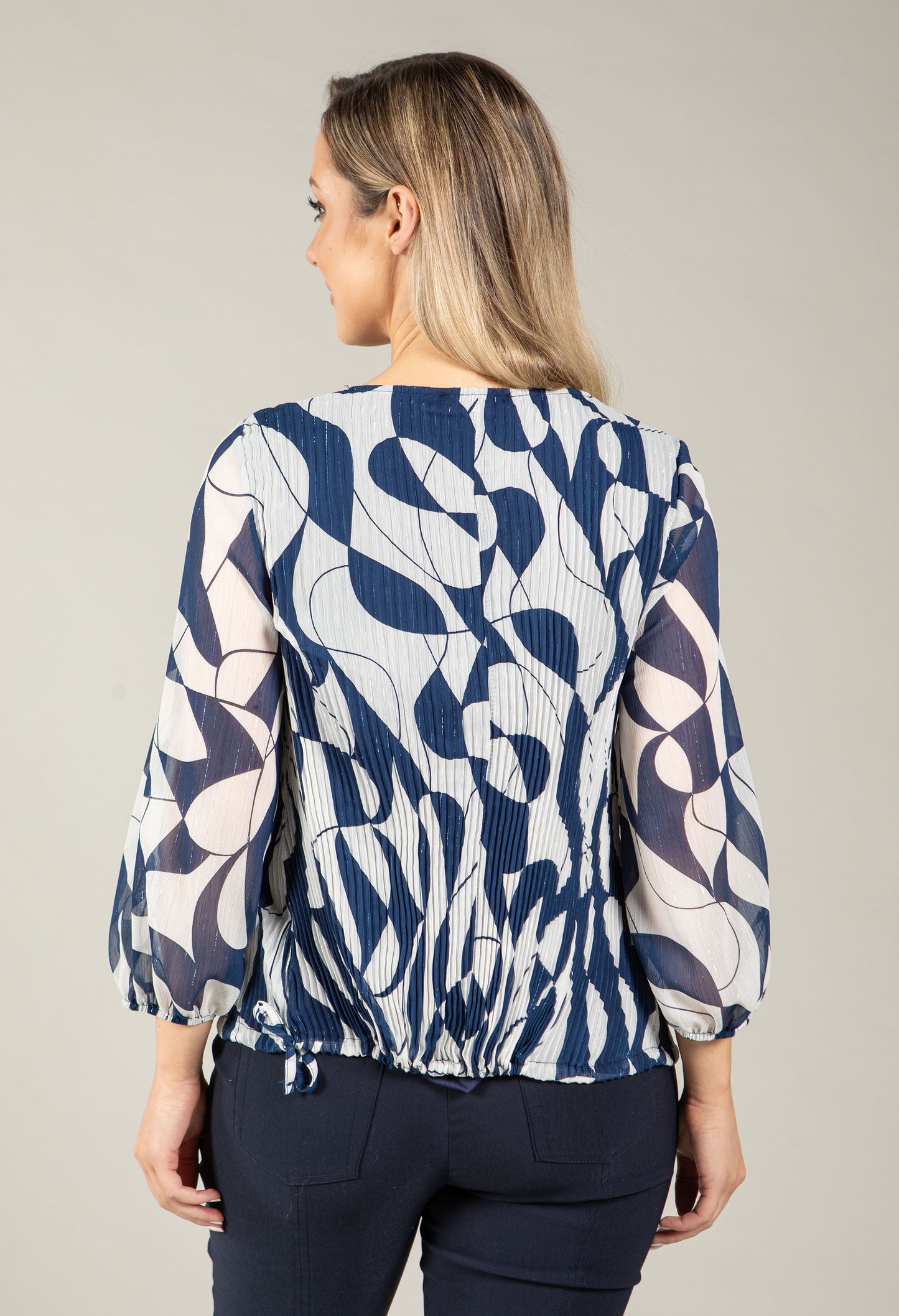 Plisse Pleated Abstract Print Blouse
