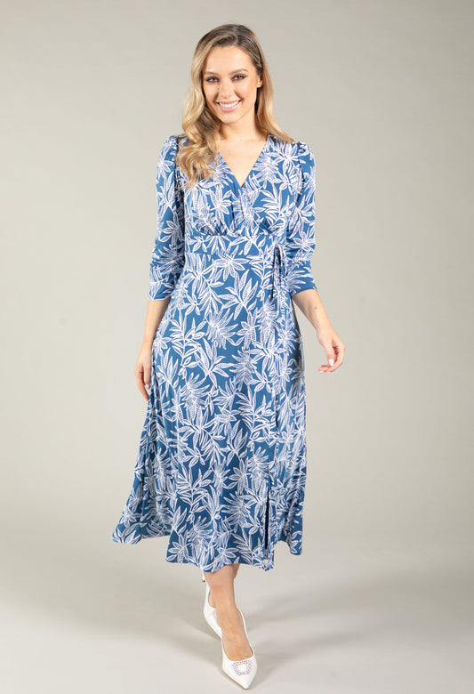 Palm Print Midi Wrap Dress