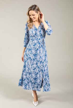 Palm Print Midi Wrap Dress