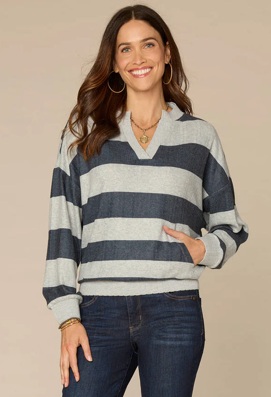 Striped V-Neck Knit Jumper