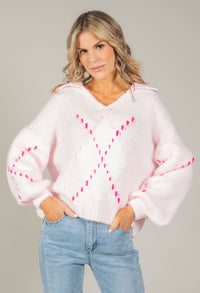Argyle Design V-Neck Knit Jumper