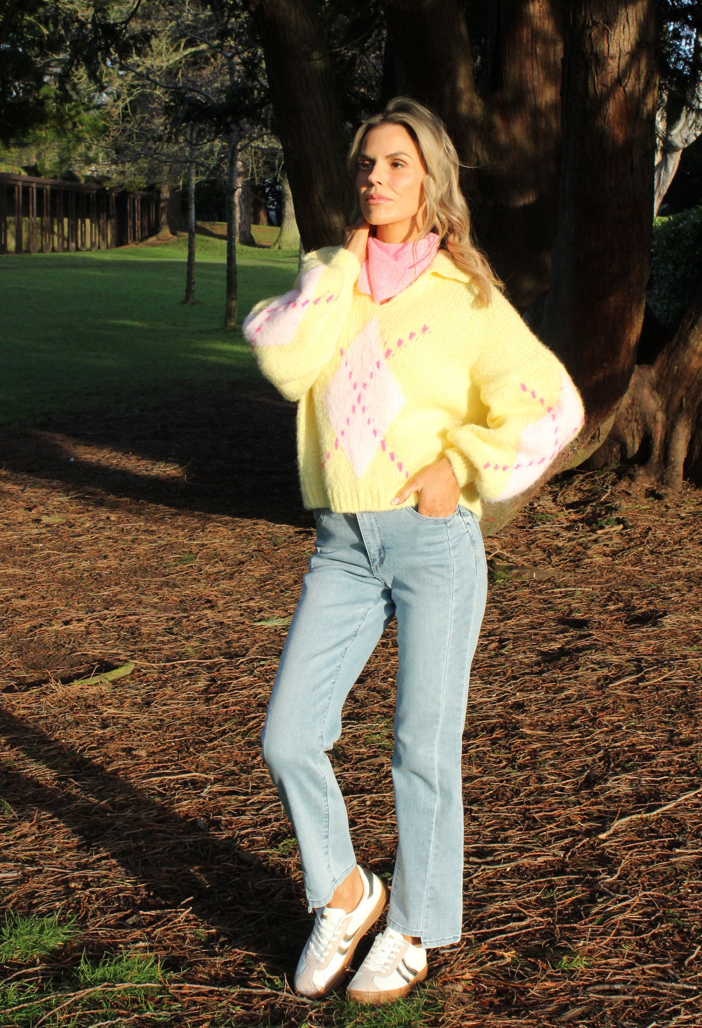 Argyle Design V-Neck Knit Jumper