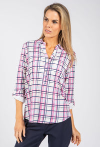 Front Pocket Check Blouse