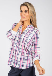 Front Pocket Check Blouse