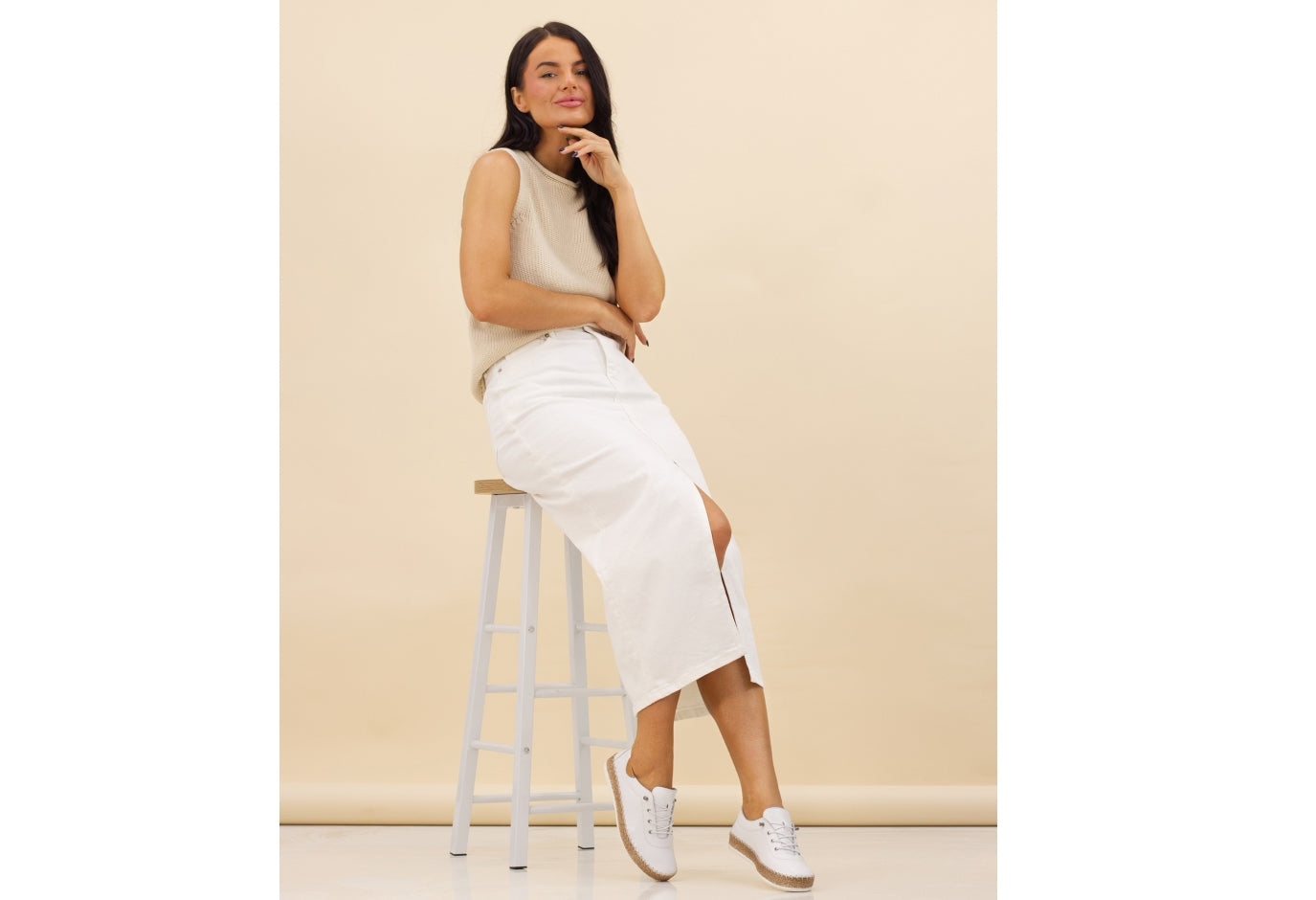 Evie White Leather Plimsoll