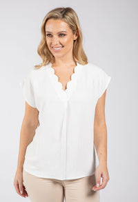scallop neck top with short sleeves