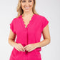 scallop neckline top with short sleeves in bright pink