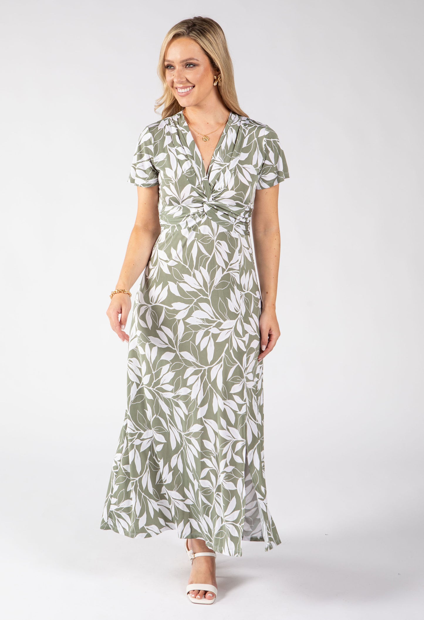Mosaic Leaf Print Midi Dress