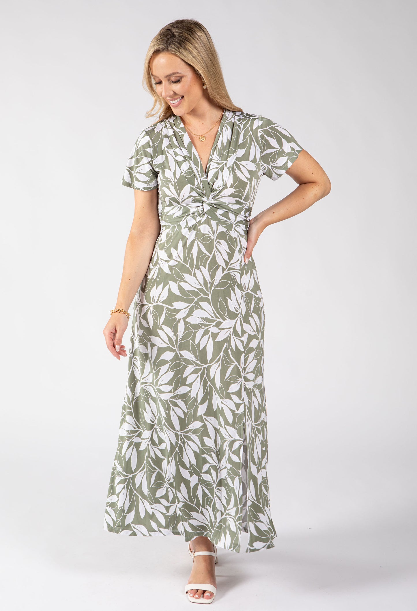 Mosaic Leaf Print Midi Dress
