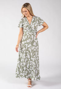 Mosaic Leaf Print Midi Dress