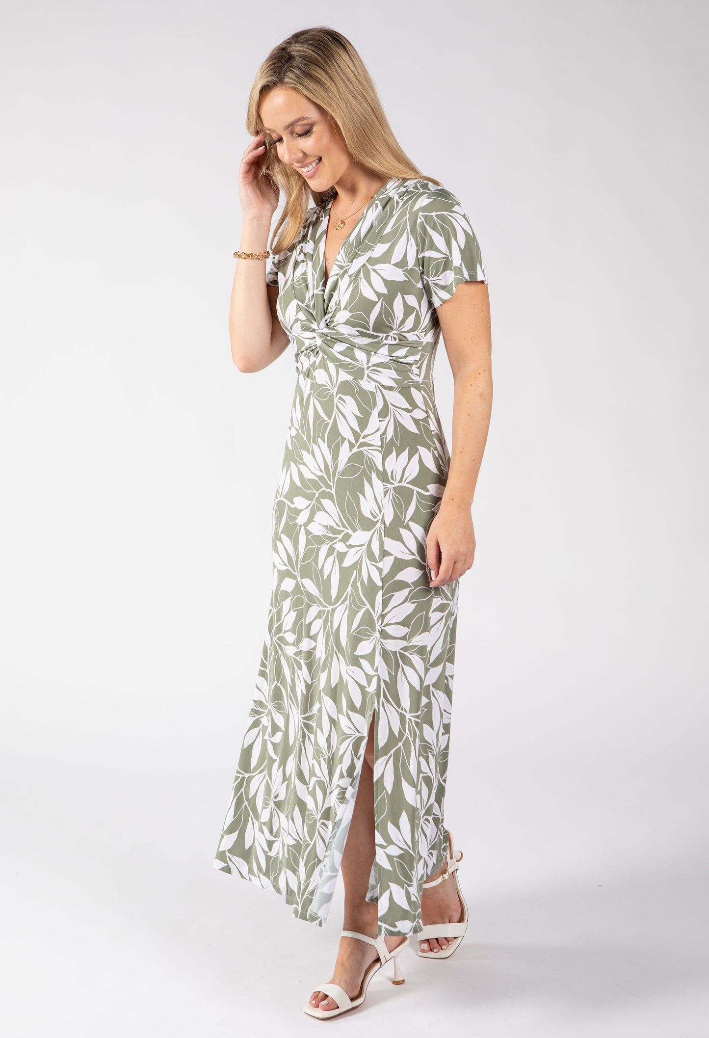 Mosaic Leaf Print Midi Dress