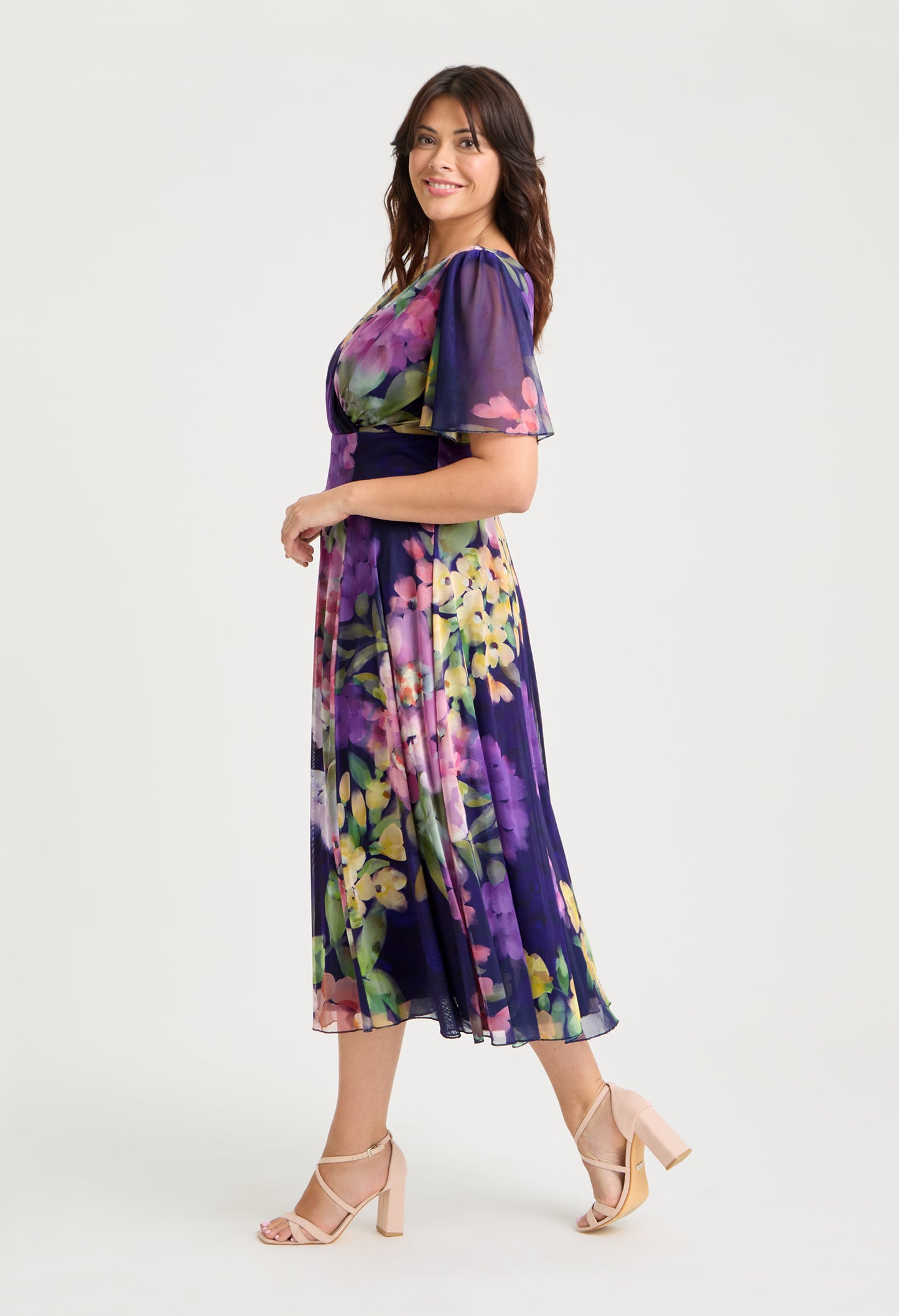 Victoria Angel Sleeve Mesh Midi Curve+ Dress