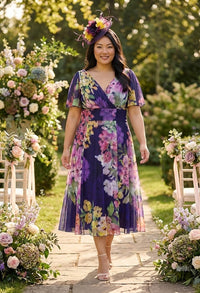 Victoria Angel Sleeve Mesh Midi Curve+ Dress