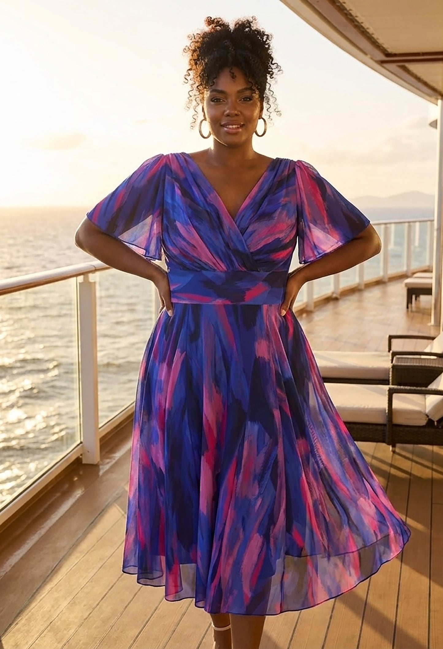 Victoria Angel Sleeve Mesh Midi Curve+ Dress