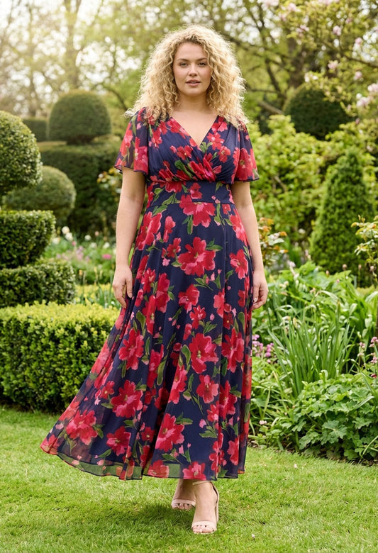 Isabelle Curve+ Angel Sleeve Maxi Dress