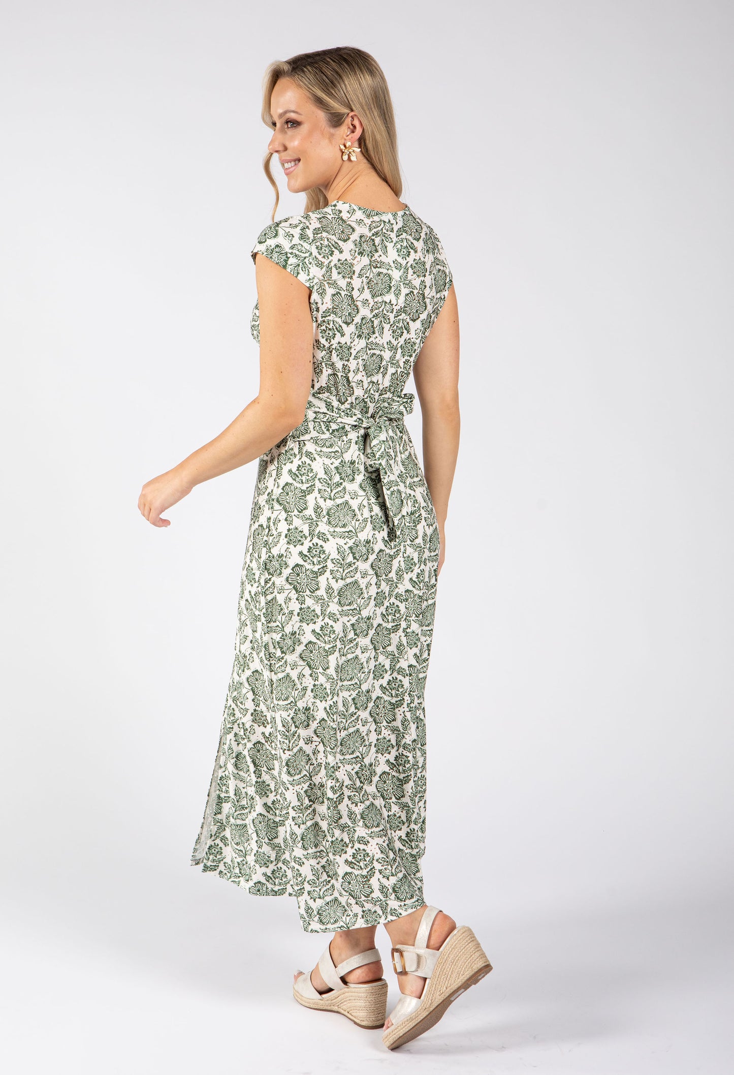 Floral Print Sleeveless Wrap Midi Dress