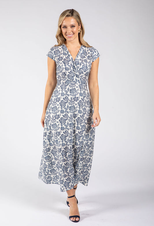Floral Print Sleeveless Wrap Midi Dress
