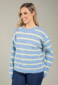 Gold Button Striped Knit Jumper