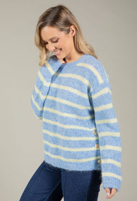 Gold Button Striped Knit Jumper