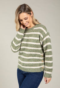 Gold Button Striped Knit Jumper