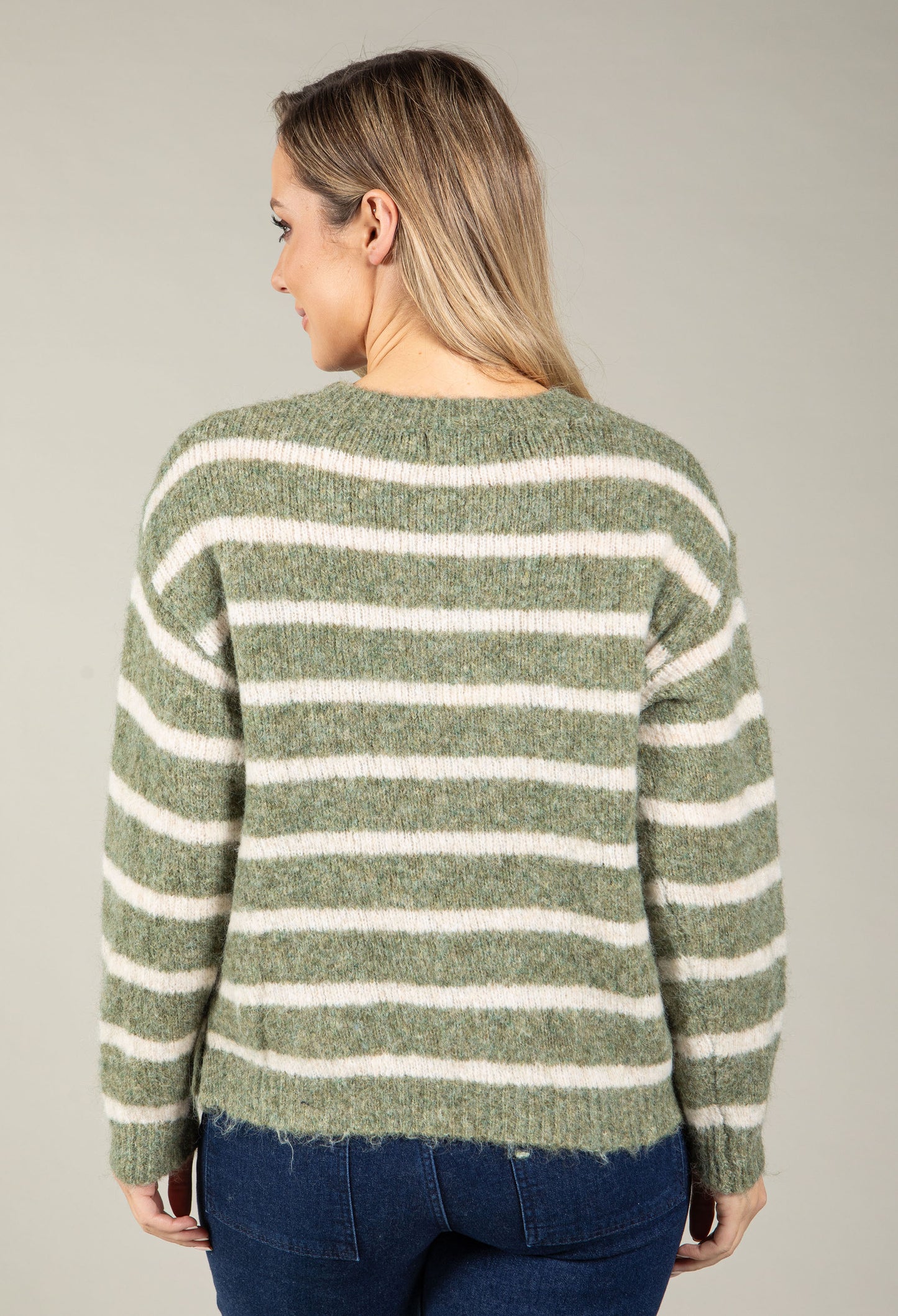 Gold Button Striped Knit Jumper
