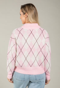 Gold Button Argyle Knit Jumper