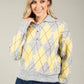Gold Button Argyle Knit Jumper