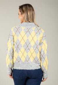 Gold Button Argyle Knit Jumper