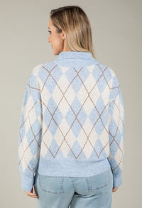 Gold Button Argyle Knit Jumper