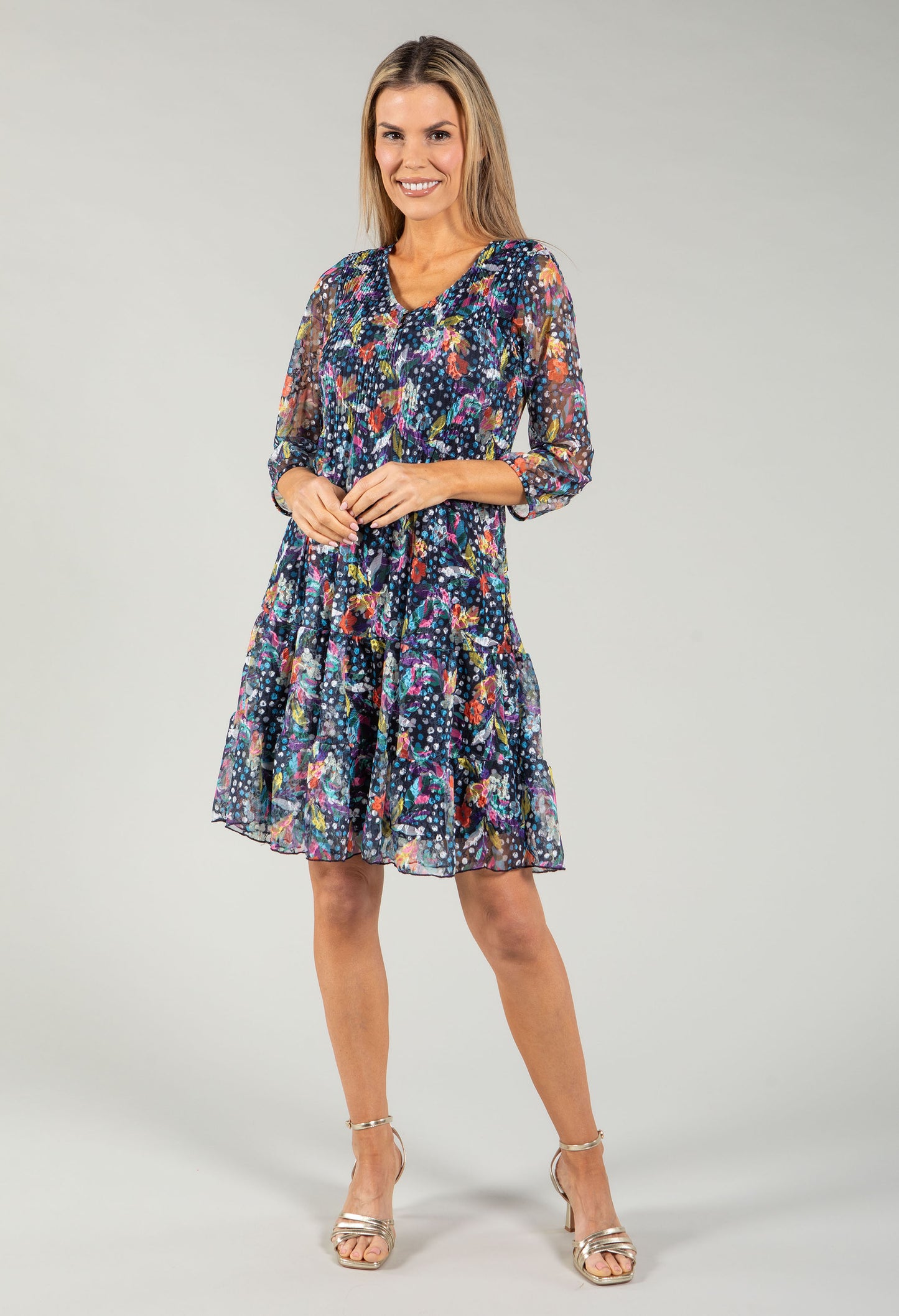 Plisse Pleated Floral Lace Dress