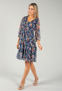 Plisse Pleated Floral Lace Dress