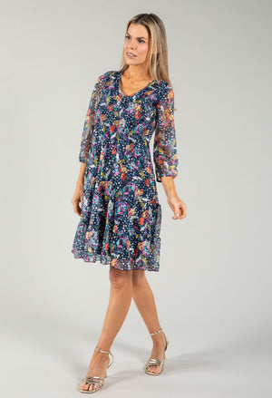 Plisse Pleated Floral Lace Dress